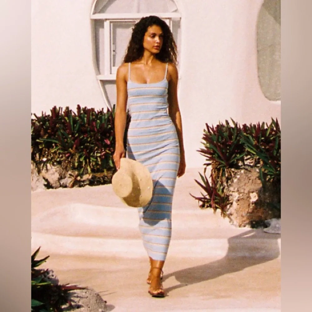 L*Space Sky Blue and Cream Striped Midi Dress - Picture 1 of 3